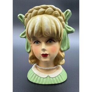 Rare Vtg Rubens Originals #4121 Braids Bows Blonde Lady W/Pearls Head Vase